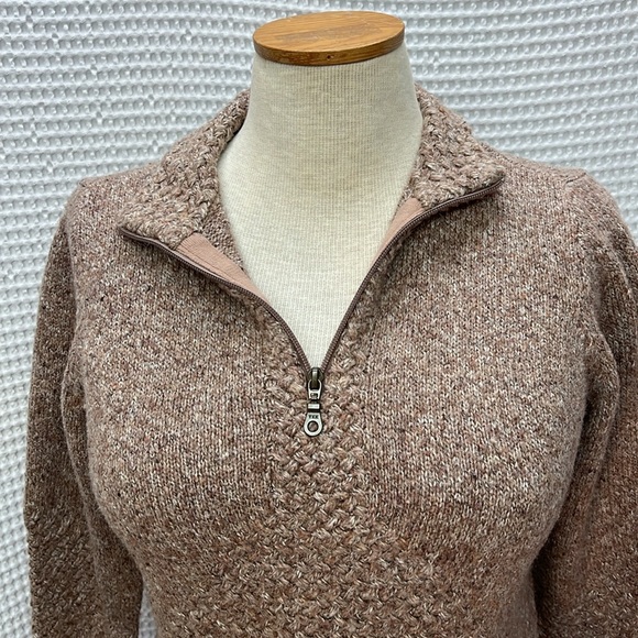 Christopher & Banks Ladies Cotton/acrylic/poly 1/4 Zip sweater. Tan Tweed. EUC - Picture 3 of 8